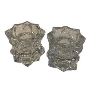 Vintage Crystal Votive Tea Light Holders Starburst Diamond Star 8 Point 3x2.25”